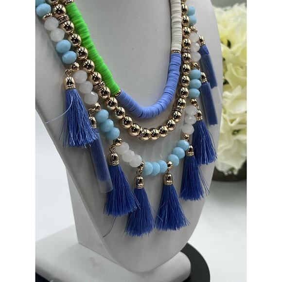 Lilly‎ Pulitzer Lilly "HI SUMMER" Blue Green Beaded Triple Strand Necklace New - Picture 8 of 13
